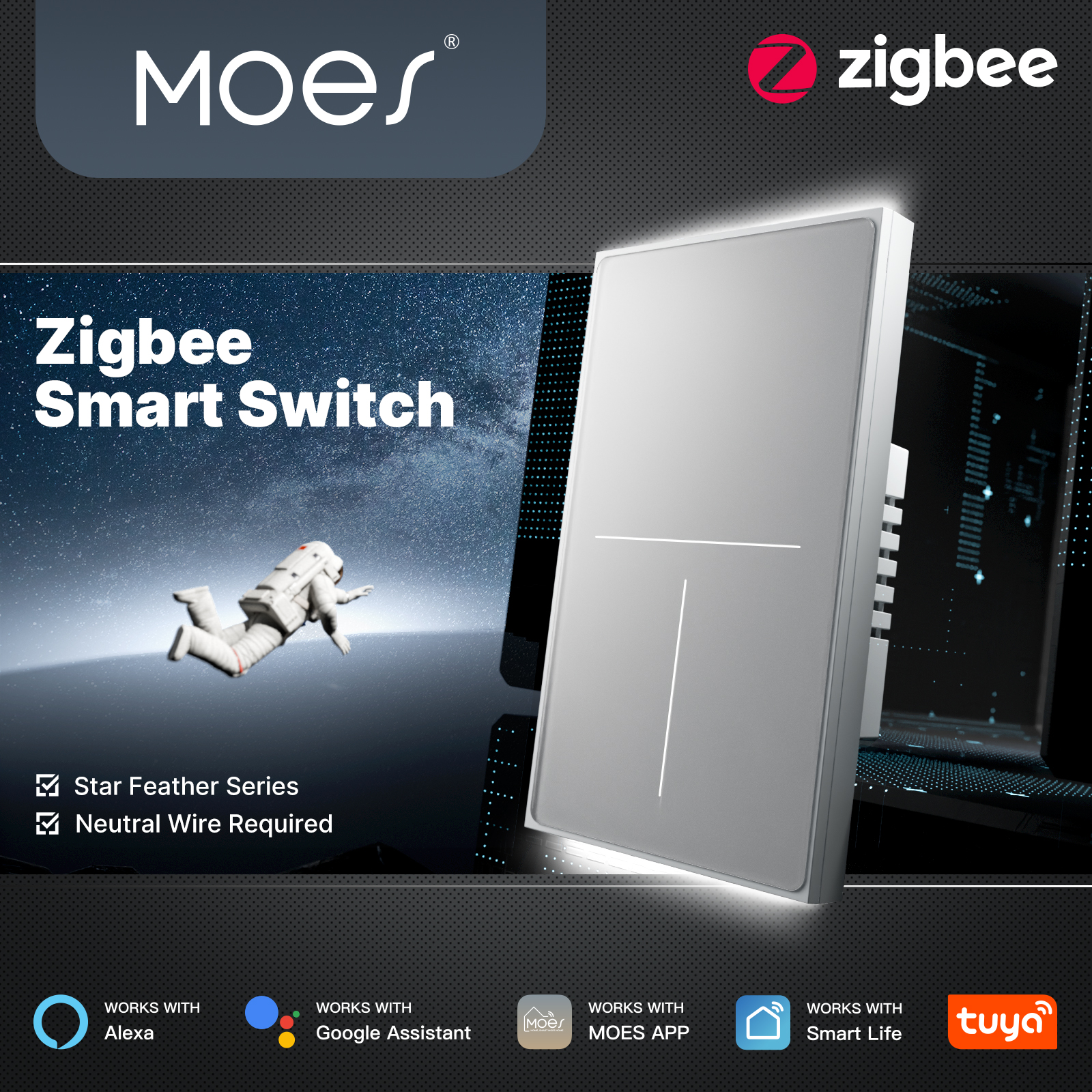 Tuya Smart Switch - MOES Tuya ZigBee Star Feather Switch