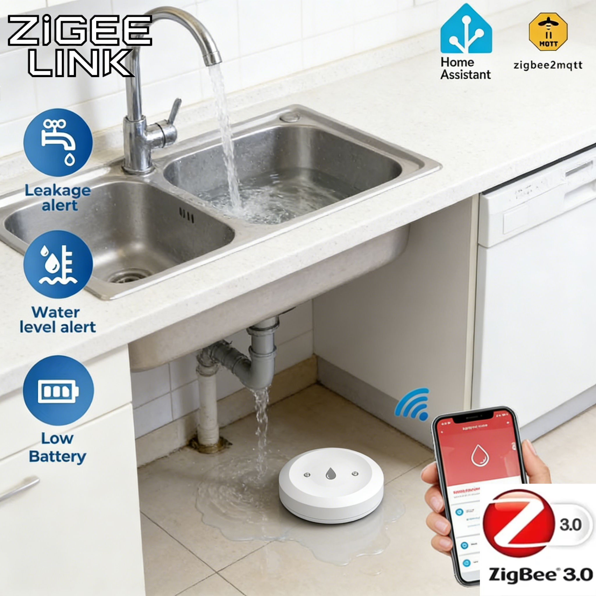 Smart Home Setup - Tuya ZigBee 3.0 Water Leak Detector